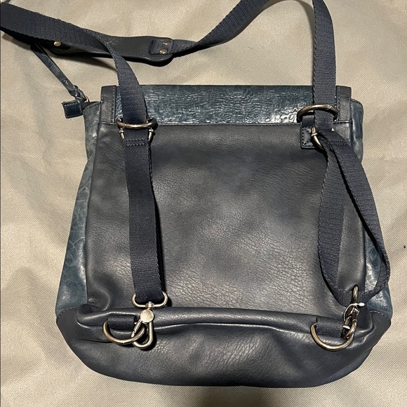 The Sak Blue Embossed Leather Backpack Crossbody Convertible Bag Boho Floral - Picture 5 of 10